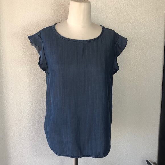 GAP chambray flutter sleeve top size S preppy nautical coastal grandma summer - Picture 4 of 7